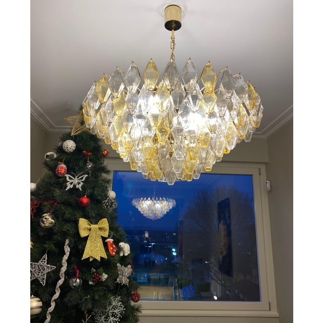 Large Amber and Grey Poliedri Murano Glass Chandelier For Sale - Image 3 of 14