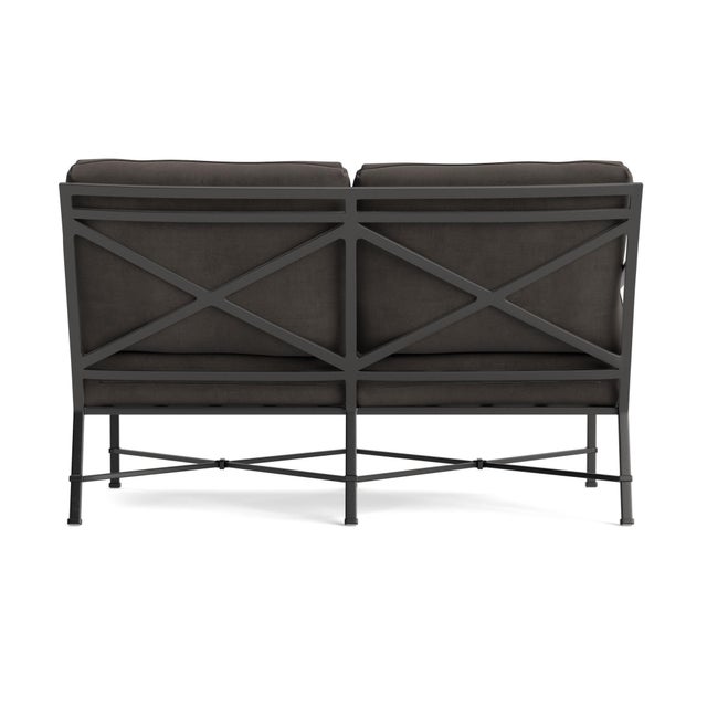 Brown Jordan Brown Jordan Venetian Left Arm Loveseat, Textured Pewter frame with Fusion Charcoal fabric For Sale - Image 4 of 11