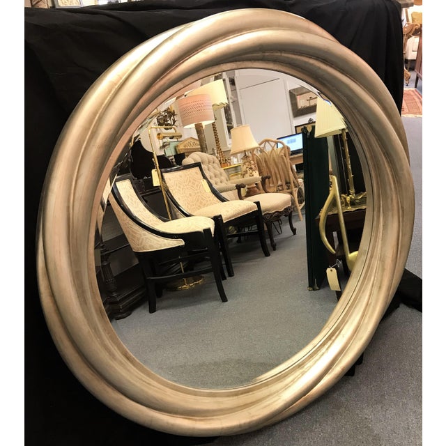 Large Hollywood Glam Round Mirror With Beveled Edge and Silver Finish
