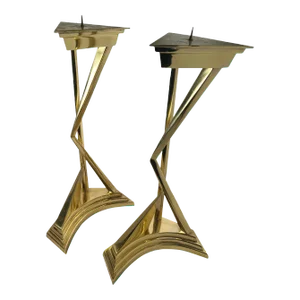 Salvador Dali Style Mid Century Brass Candlesticks - a Pair