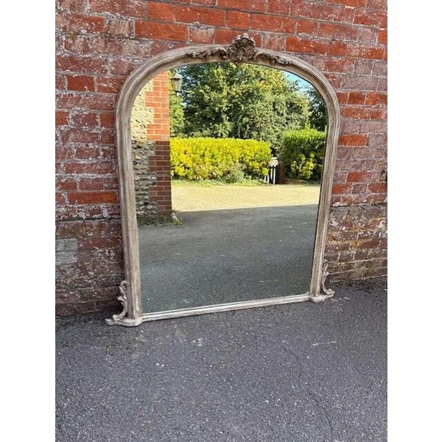 White Large English Arched Top Overmantle Mirror, 20th Century For Sale - Image 8 of 9