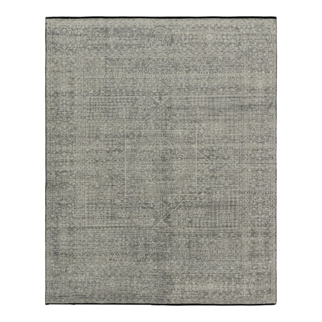 Rug & Kilim’s Mamluk Style Rug with Geometric Floral Patterns in Gray and White - 10x14 For Sale