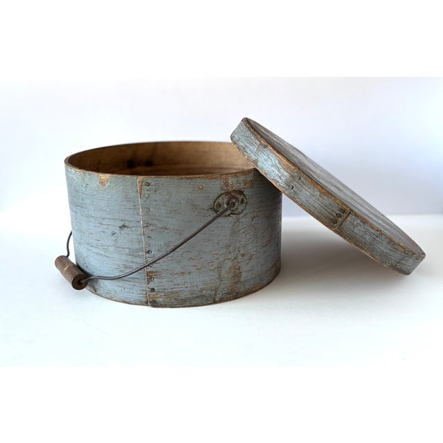 Blue A Beautiful Authentic 19th Century Original Paint Handmade Kitchen Bail Handled Pantry Box For Sale - Image 8 of 13
