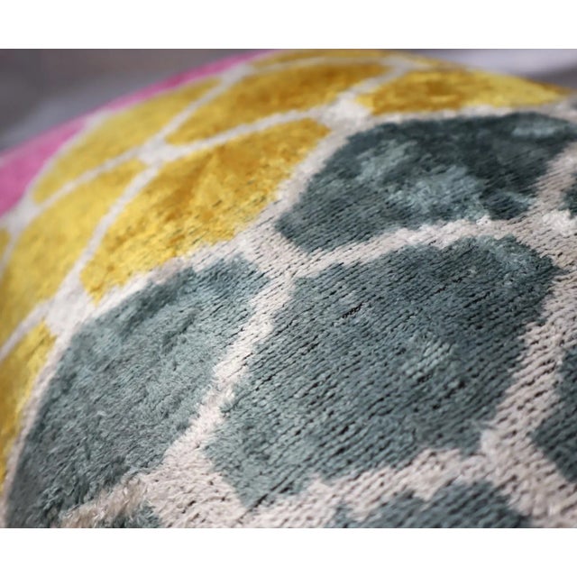 Contemporary Gold Gray Pink Velvet Throw Pillow & Down Insert For Sale - Image 11 of 12