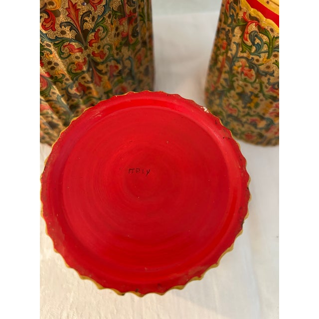 Vintage Italian Ceramic Ornate Floral Canisters, Set of 3 For Sale - Image 4 of 4