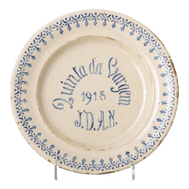 Mid-20th Century Portuguese Earthenware Talking Plate For Sale