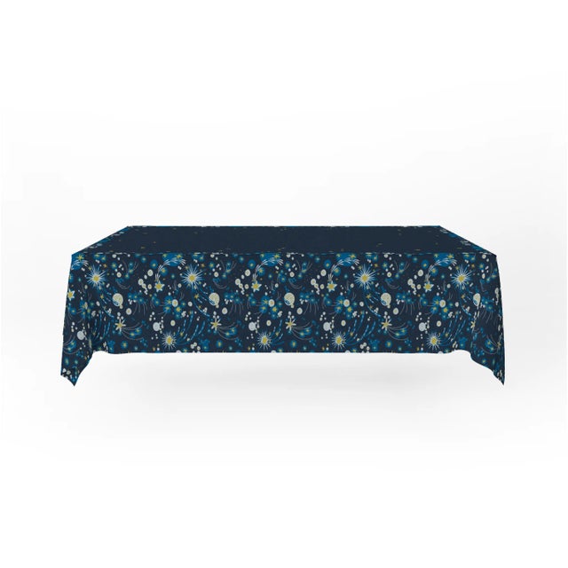 Solaris Stars European Blue Linen Large Tablecloth | Lizzet Frausto For Sale - Image 4 of 10