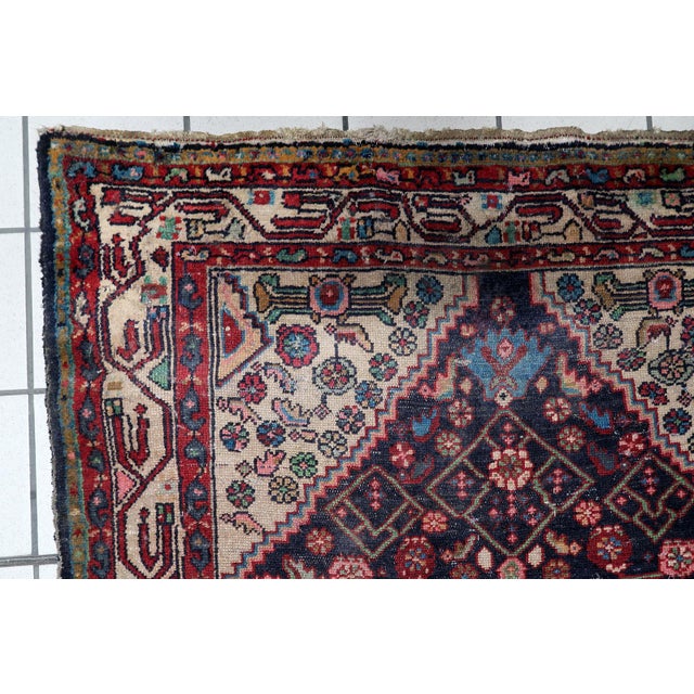 Textile Antique Persian Hamadan Handmade Rug 3.8' X 6.7' 1920s For Sale - Image 7 of 13