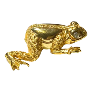 Vintage Gold Tone Diamond Rhinestone Eye Frog Pin.