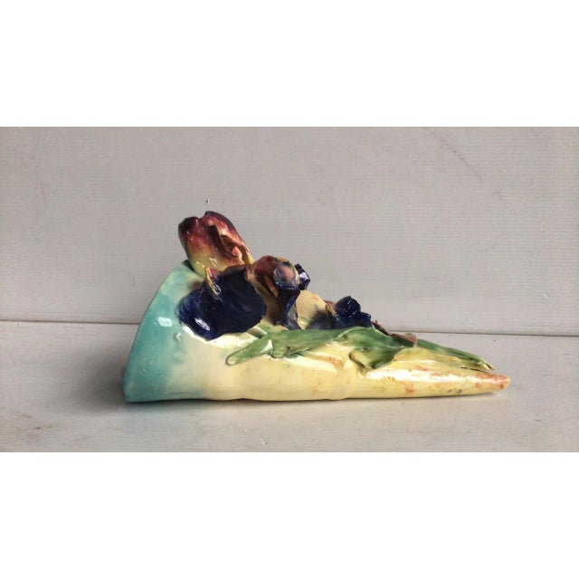 Art Nouveau Late 19th Century Longchamp French Majolica Iris Wall Pocket For Sale - Image 3 of 9