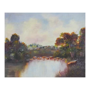 Late 20th Century Secluded Lake Landscape Painting
