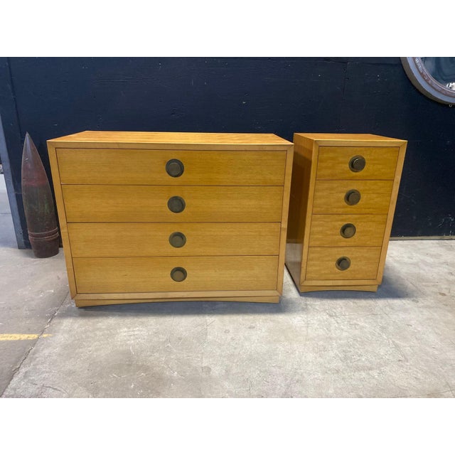 This is a pair of lovely Bleached Mahogany four drawer chests with Brass Hardware. They are in their original lacquer...