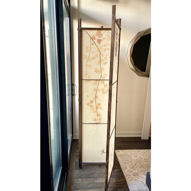 2000 - 2009 Shoji Paper Natural Elements Elmwood Floor Screen With Brass Hardware For Sale - Image 5 of 9