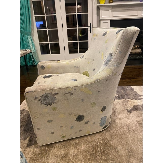 Custom fabric on custom swivel chairs. Very comfortable