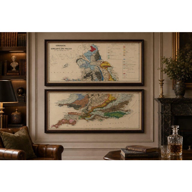 Black Antique Geological Map of England & Wales, 1880s, Set of 2 For Sale - Image 8 of 11