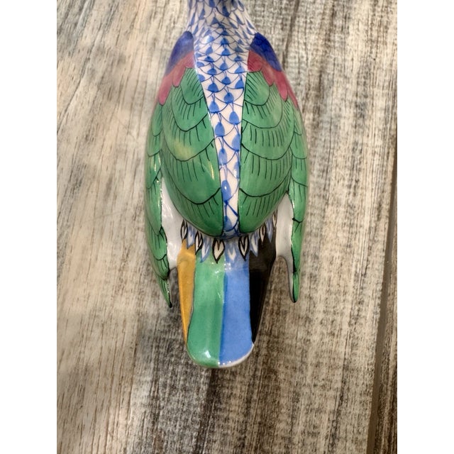 Ceramic Vintage MCM Herend Swan Blue Fishnet Bird Figurine For Sale - Image 7 of 7