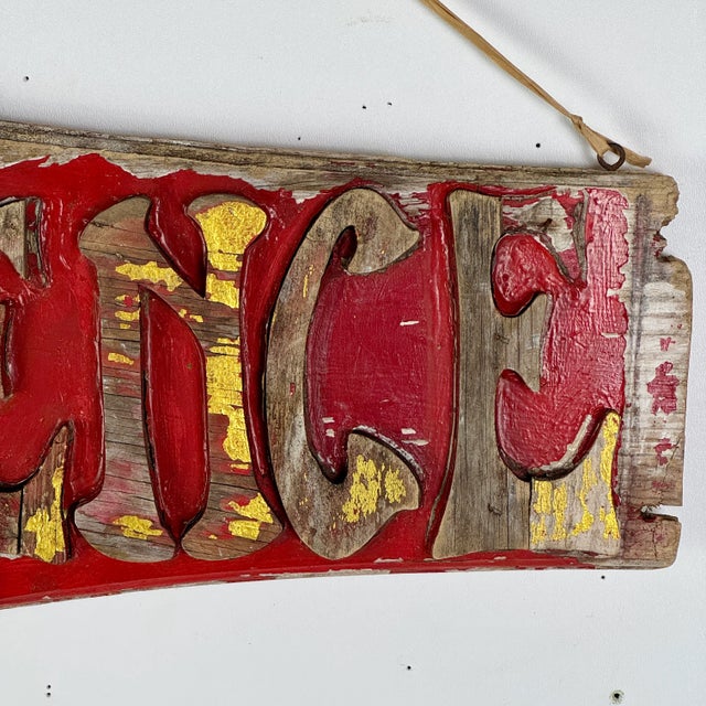 Vintage Handmade "Science Center" Double Sided Wooden Sign in Red & Gold For Sale - Image 4 of 8
