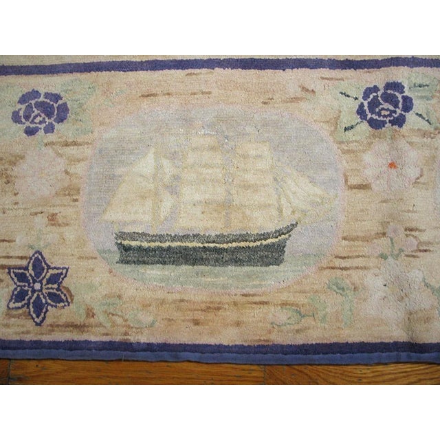 Early 20th Century Superb White-Ivory Background Color in a Style Nautical Theme Antique American Hooked Rug For Sale - Image 5 of 6