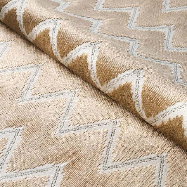 SAMPLE - Schumacher Chevron Velvet Fabric In Gold For Sale