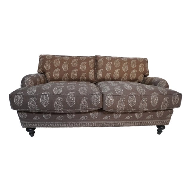 Cambridge Loveseat Sofa in a Paisley Linen by Rooms & Gardens For Sale