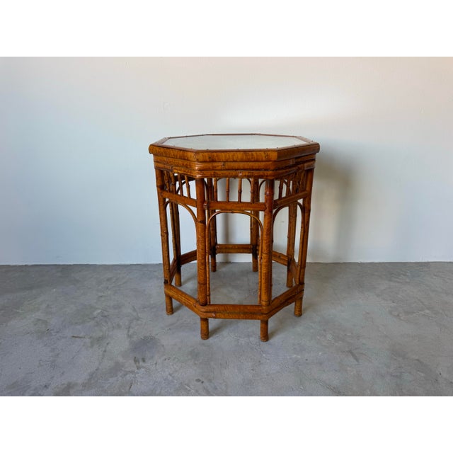 Vintage Burnt Bamboo Octagonal Brighton Pavilion-Style Side Table For Sale - Image 11 of 12