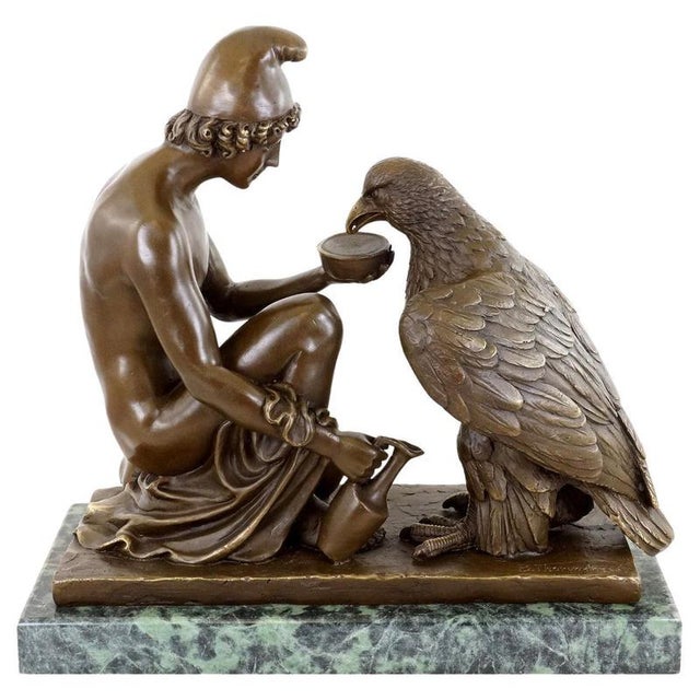 Neo-Classical Nude Bronze Sculpture of Ganymede and Zeus' Eagle For Sale - Image 9 of 9