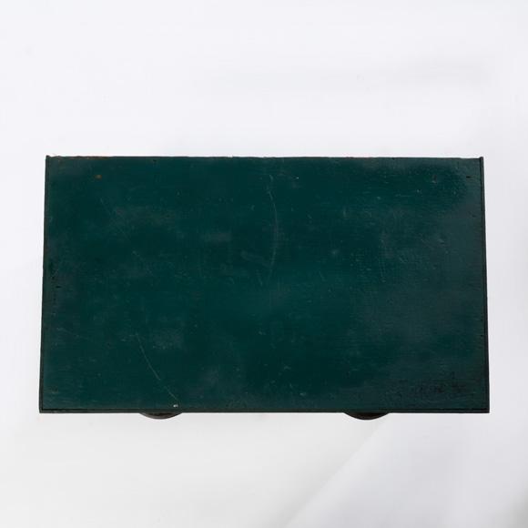 Antique 19th century 4 drawer tool chest with cast iron pulls and handles. The green paint was added recently.