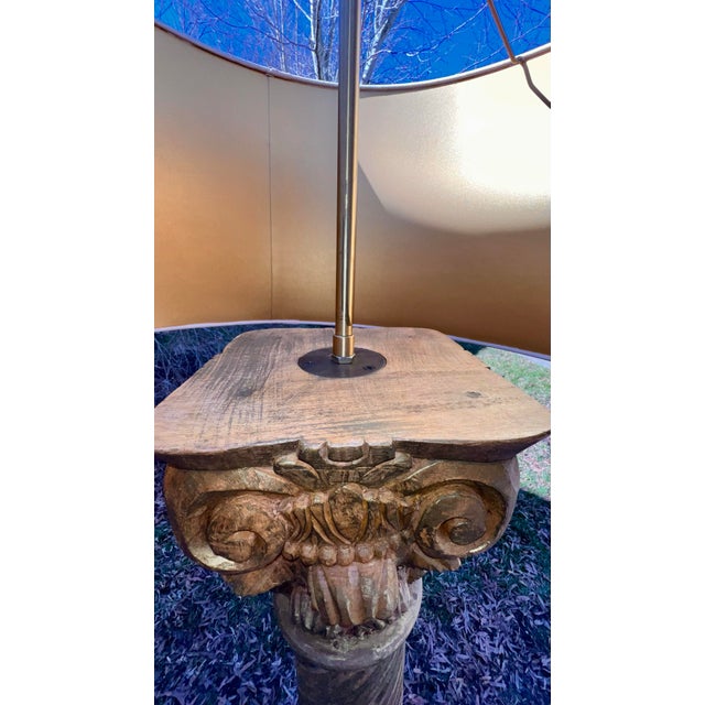 Taupe Restoration Hardware Hand Carved Corithian Column Floor Lamps, Extra Tall 77” - a Pair For Sale - Image 8 of 9