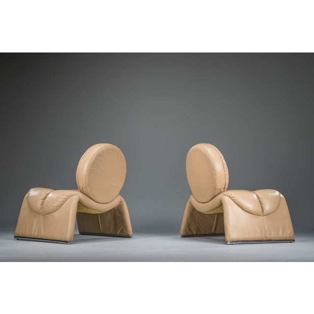 Calipso C35 Lounge Chairs in Leather attributed to Saporiti, Italy, 1980s, Set of 2 For Sale - Image 10 of 15