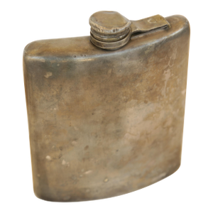 Antique Silver Plated Curved Whiskey Pocket Flask With Patina, Meriden Brittania Co, #1314