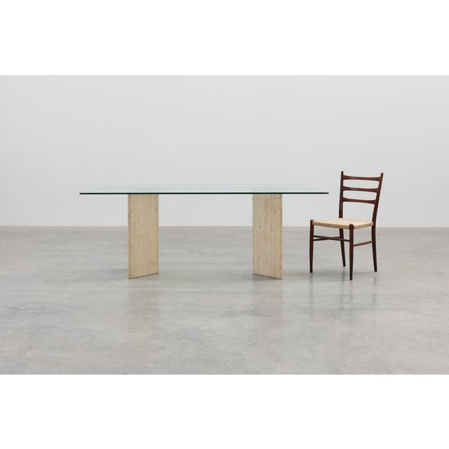 Mid-Century Modern Mid‑Century Italian Dining Table with Glass Top and Travertine Base, 1970s For Sale - Image 3 of 11