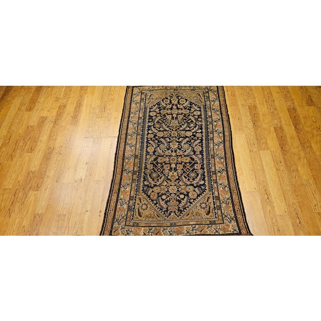 Persian Antique Persian Malayer Area Rug, Hand-Knotted Wool, Geometric Pattern, 4x7, Navy & Ivory For Sale - Image 3 of 16