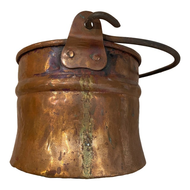 Antique Handcrafted Copper Bucket Pal Riveted Dovetail Features For Sale
