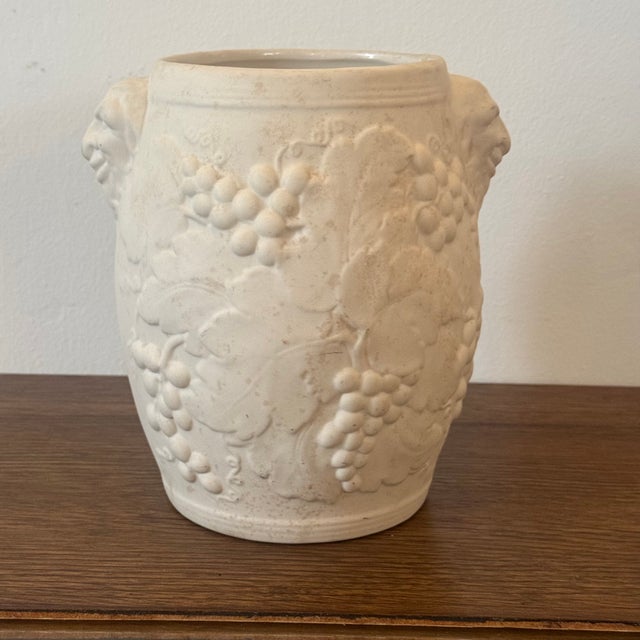 Early 20th Century Hartstone Pottery Bacchus White Ceramic Bisque Wine Cooler / Vase With Grape Relief For Sale - Image 5 of 6