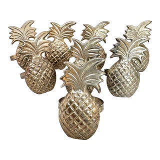 1970s Silver Plated Pineapple Napkin Rings Set of 8 For Sale