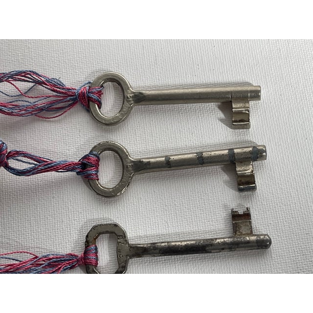 Three Antique Skeleton Keys With Multicolor Tassels For Sale - Image 4 of 4