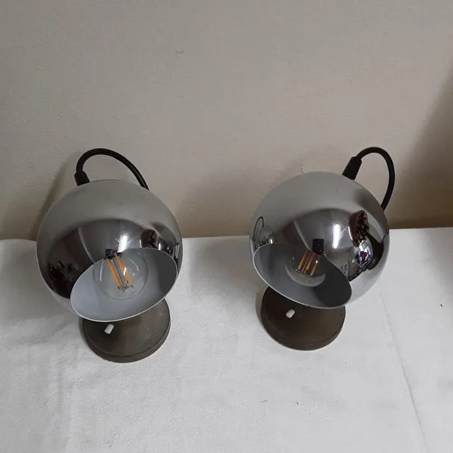 Vintage German Bedside Lamps with Gray Metal Foot with Magnetic Holder and Adjustable Chrome-Plated Chamber Screen, 1970s, Set of 2 For Sale - Image 3 of 7