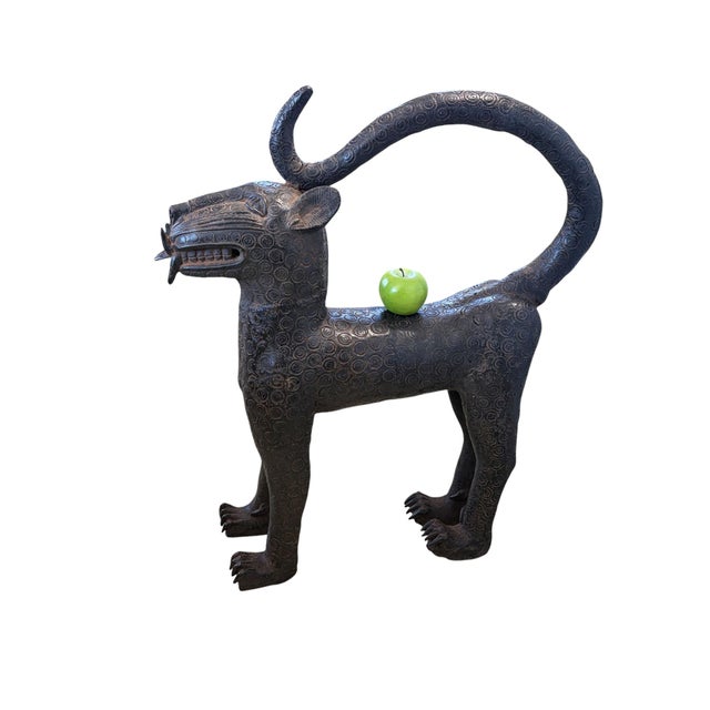 Vintage Large Benin Bronze Sculpture of a Leopard 32" H Nigeria For Sale - Image 9 of 12