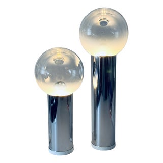 Table Lamps in Chrome-Plated Brass and Glass from OMA, Italy, 1970s, Set of 2 For Sale