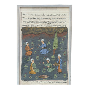 Indo-Persian Gouache Manuscript Painting Antique 19th Century