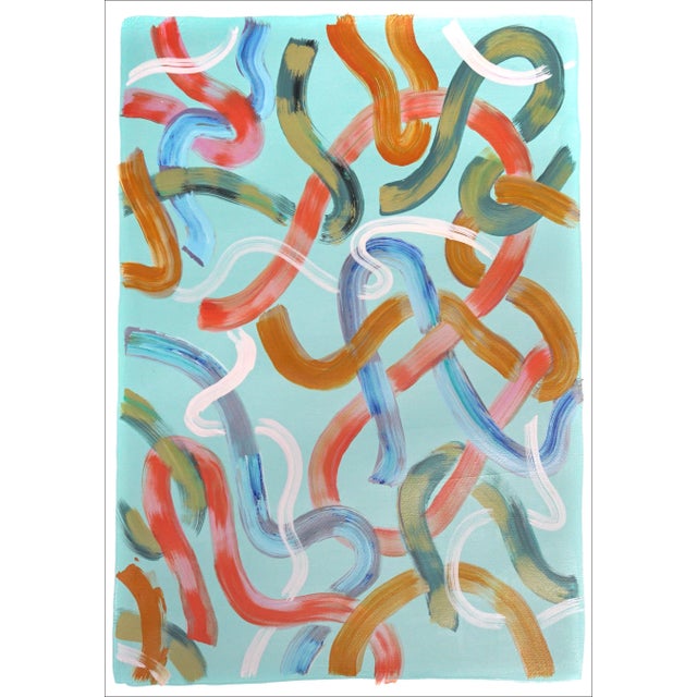 Contemporary 2022 "Vivid Looping Lines" Diptych Acrylic Painting on Watercolor Paper by Natalia Roman - Set of 2 For Sale - Image 3 of 10