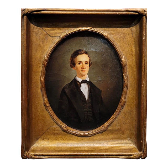 George Linen -Cabinet Portrait of a Young Scottish-19th Century Oil Painting For Sale