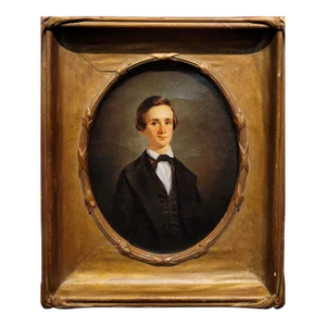 George Linen -Cabinet Portrait of a Young Scottish-19th Century Oil Painting