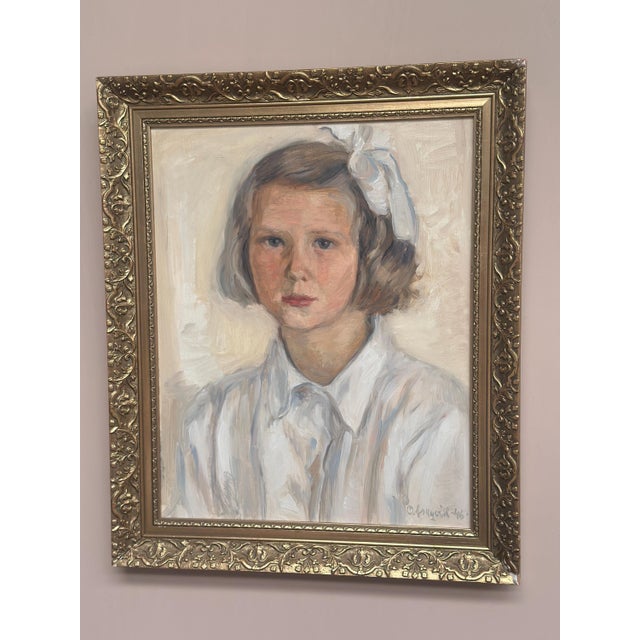 P. O. Linquist, Portrait of a Girl, 1946, Oil on Panel, Framed For Sale - Image 13 of 18