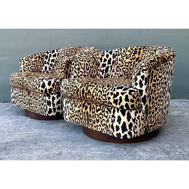 Brown Vintage Thayer Coggin Tufted Leopard Velvet Swivel Chairs - A Pair For Sale - Image 8 of 12