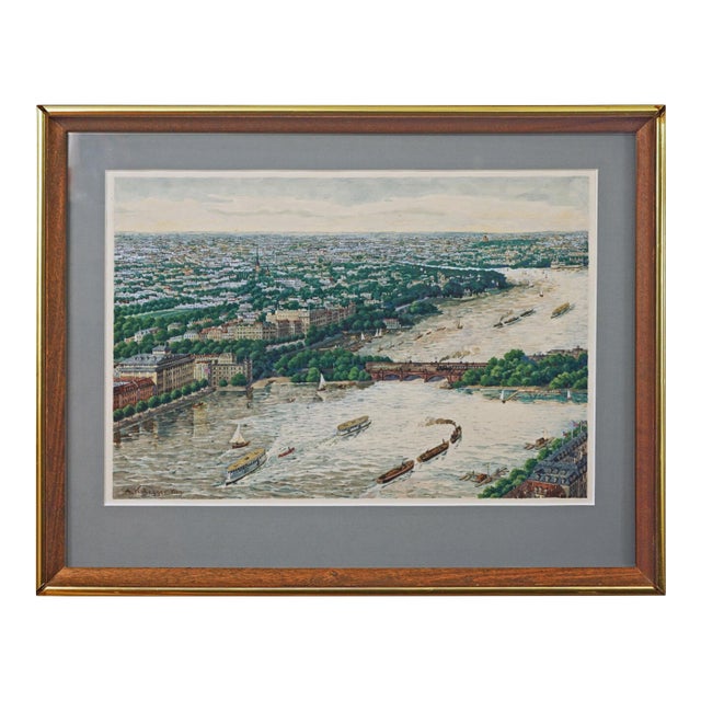 Vintage Framed Watercolor Painting Hamburg Cityscape River Artist Signed 1939 For Sale