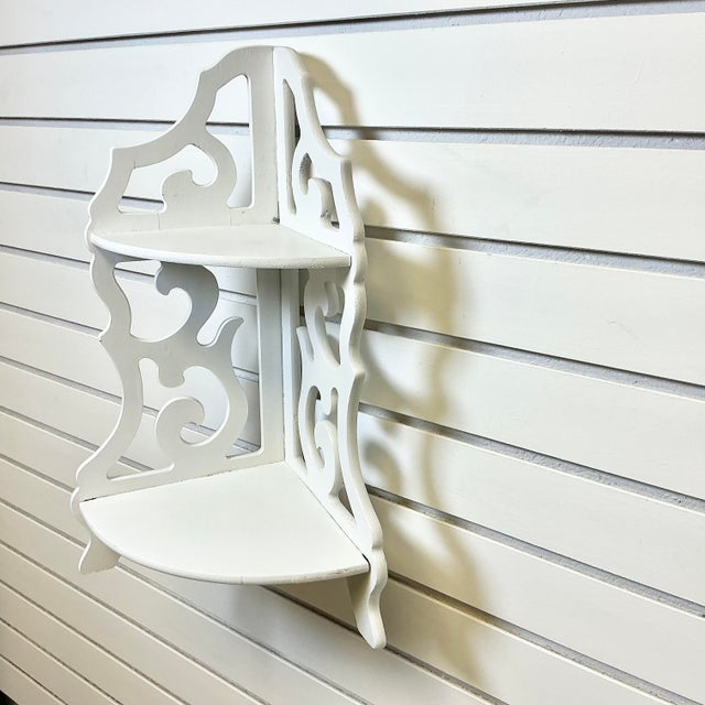 1980s Vintage Americana Boho Chic 2 Tier Cutout Wall Mounted Corner Shelf For Sale - Image 11 of 11