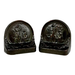 Antique Arts & Crafts Hammered Copper Library Bookends - a Pair