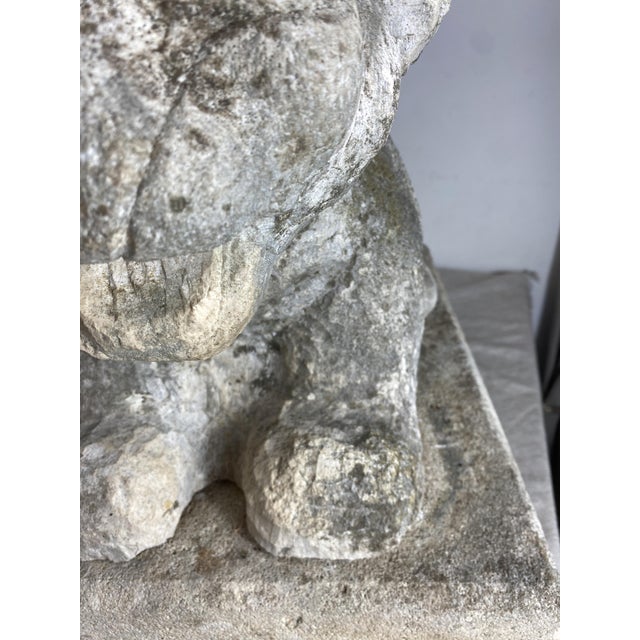 Antique Reclining Lion Sculpture on Base in Carved Stone, 1890s For Sale - Image 6 of 18
