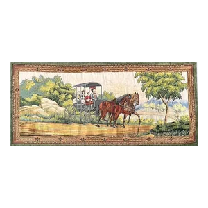 Monumental Tapestry Depicting Currier and Ives Carriage Scene